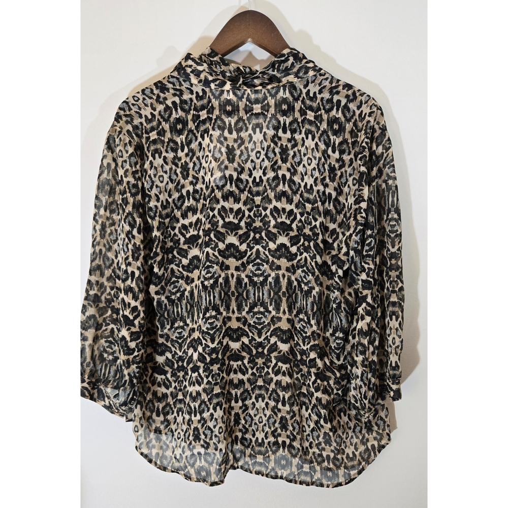 NWT New York & Company Leopard Tie Neck Blouse Top Shirt Sz XL